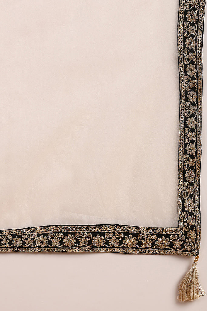 Cream Silk Blend Solid Embroidered Straight Trouser Bottom Suit Set PKSKD2530CRM