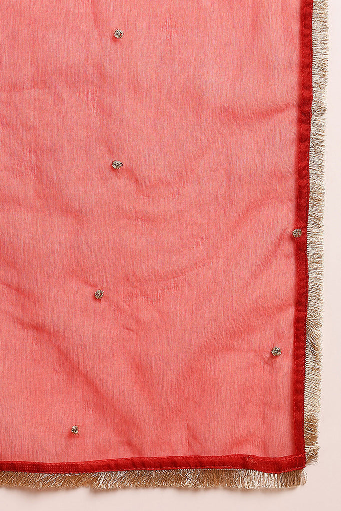 Red Silk Blend Solid Embroidered A-Line Trouser Bottom Suit Set PKSKD2535RED