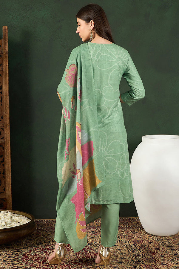 Green Rayon Blend Floral Printed Straight Trouser Bottom Suit Set SETPKSKD2540GRN (M To 3XL Set)