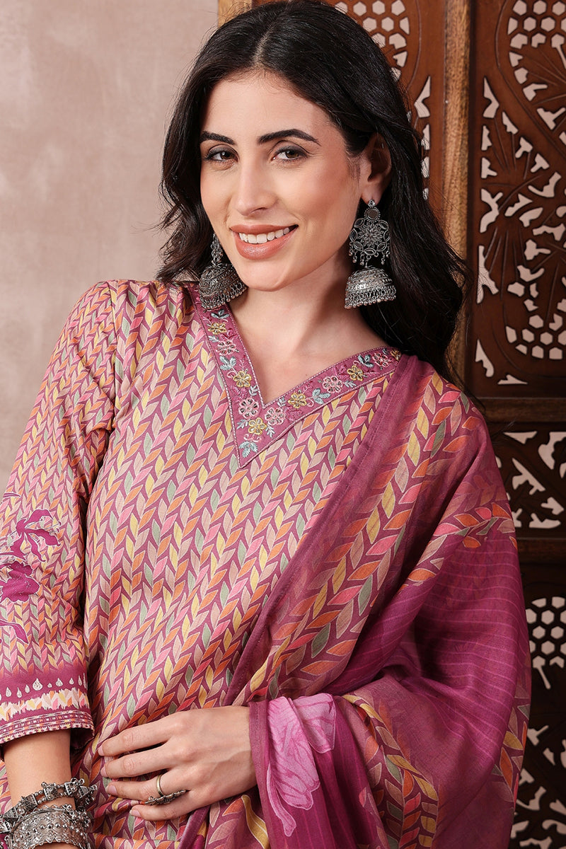 Multi Color Rayon Blend Floral Printed Straight Trouser Bottom Suit Set SETPKSKD2544PPL (M To 3XL Set)