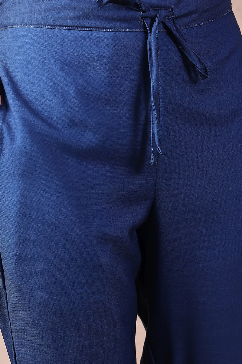 Blue Rayon Blend Abstract Printed Straight Trouser Bottom Suit Set SETPKSKD2550BLU (M To 3XL Set)