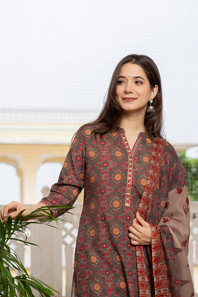 Green Rayon Blend Floral Printed Straight Trouser Bottom Suit Set SETPKSKD2569GRN (M To 3XL Set)