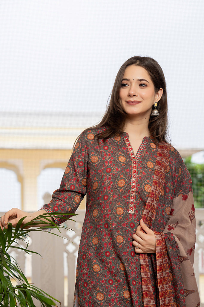 Green Rayon Blend Floral Printed Straight Trouser Bottom Suit Set SETPKSKD2569GRN (M To 3XL Set)