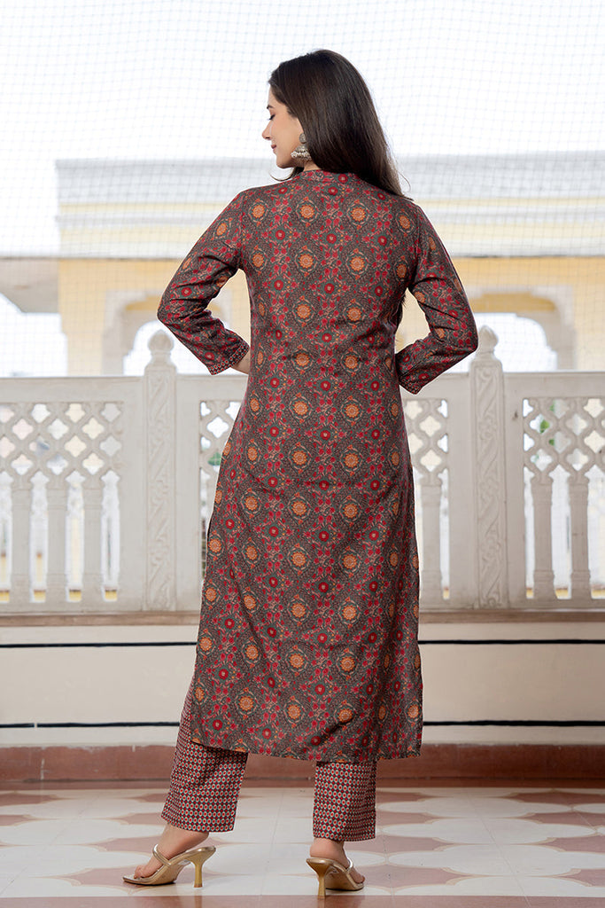 Green Rayon Blend Floral Printed Straight Trouser Bottom Suit Set SETPKSKD2569GRN (M To 3XL Set)