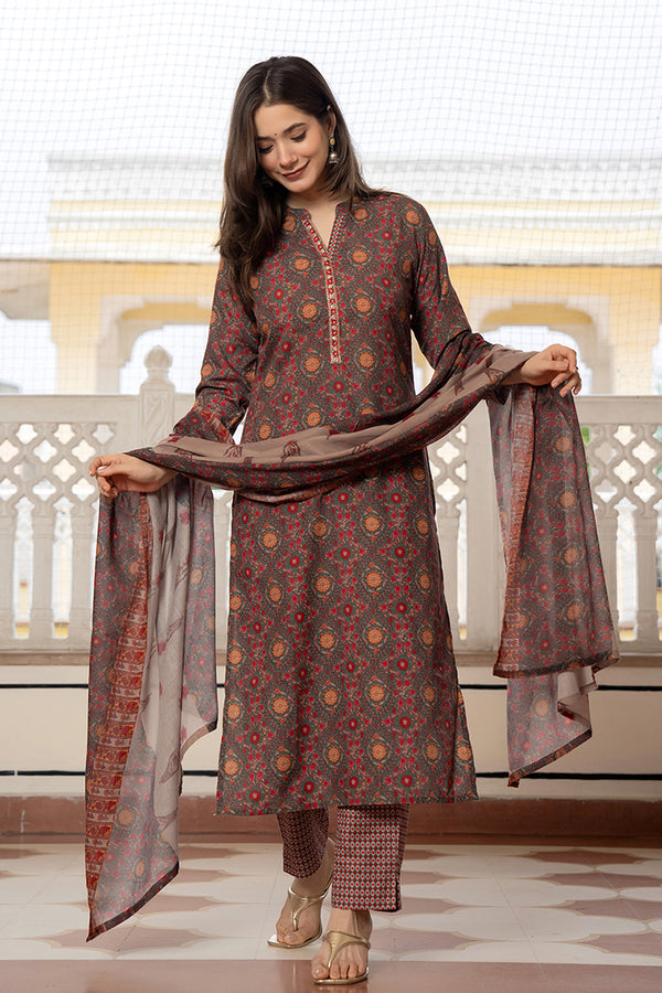 Green Rayon Blend Floral Printed Straight Trouser Bottom Suit Set PKSKD2569GRN