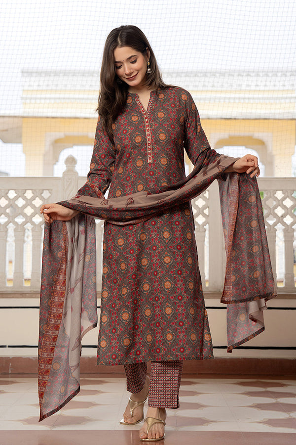 Green Rayon Blend Floral Printed Straight Trouser Bottom Suit Set SETPKSKD2569GRN (M To 3XL Set)