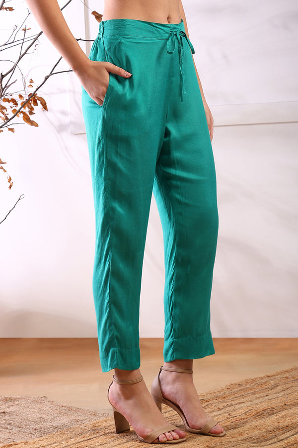 Teal Blue Organza Ethnic Woven Design Straight Trouser Suit Set PKSKD2580