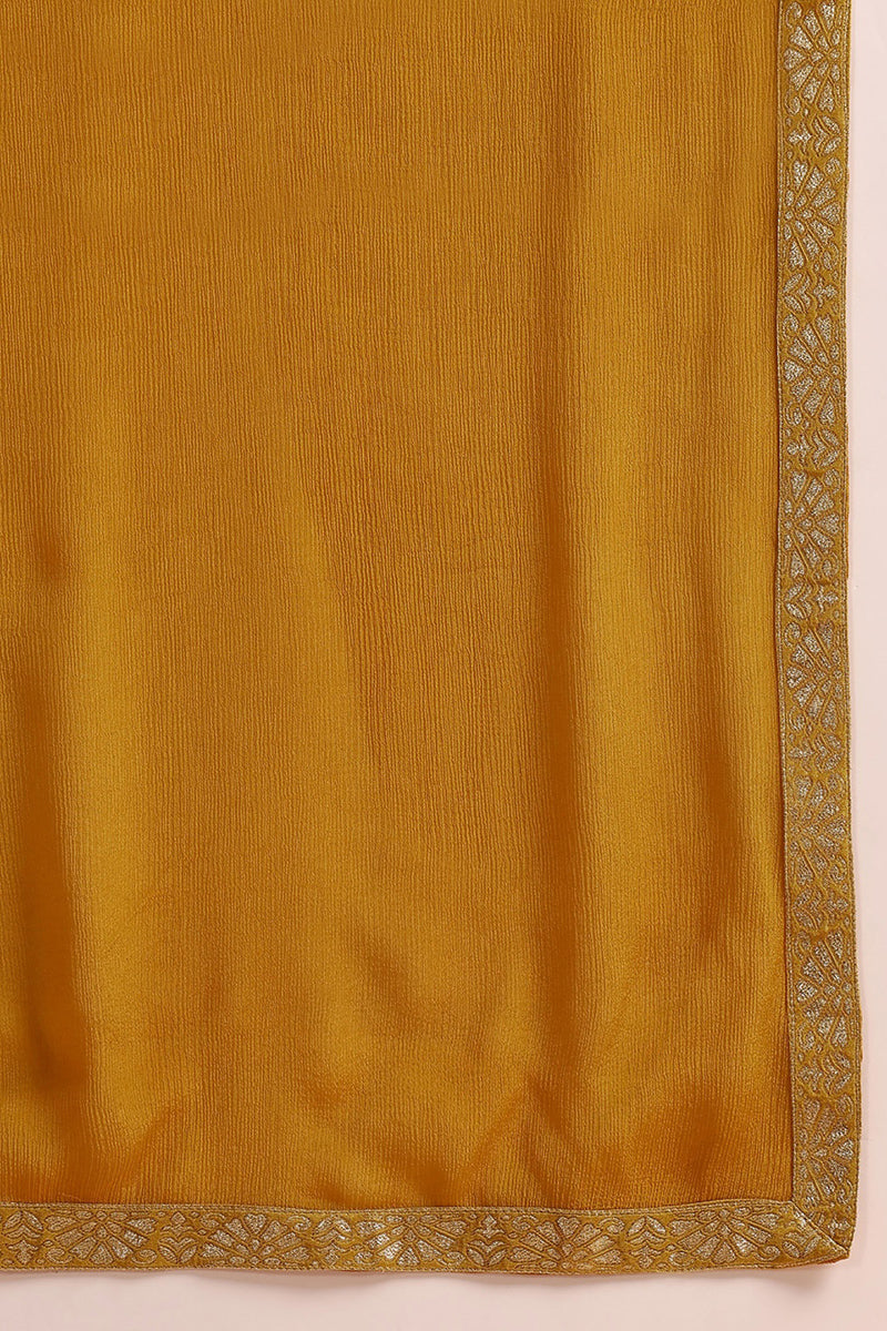 Mustard Yellow Silk Blend Woven Design Straight Trouser Suit Set PKSKD2583