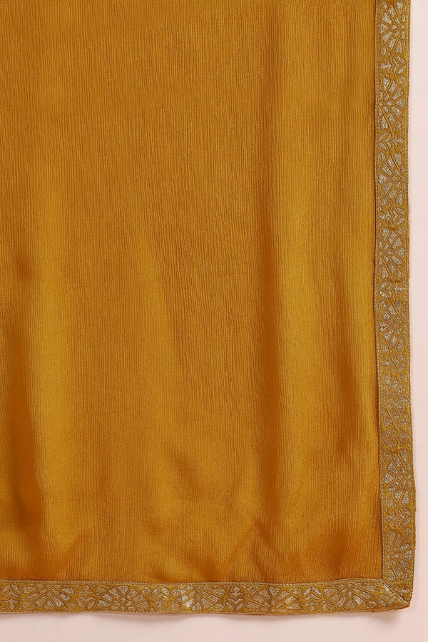 Mustard Yellow Silk Blend Woven Design Straight Trouser Suit Set PKSKD2583