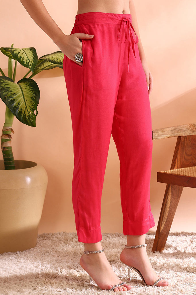 Pink Silk Blend Ethnic Motifs Straight Trouser Suit Set PKSKD2584