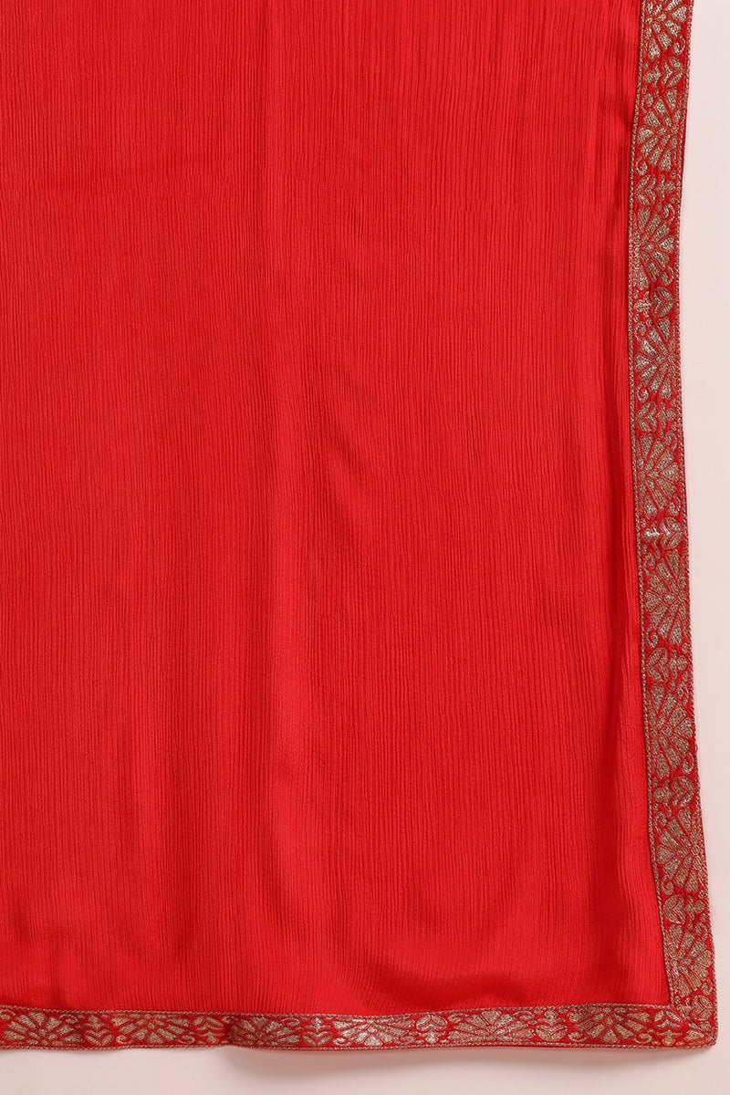 Red Silk Blend Ethnic Motifs Straight Trouser Suit Set PKSKD2585