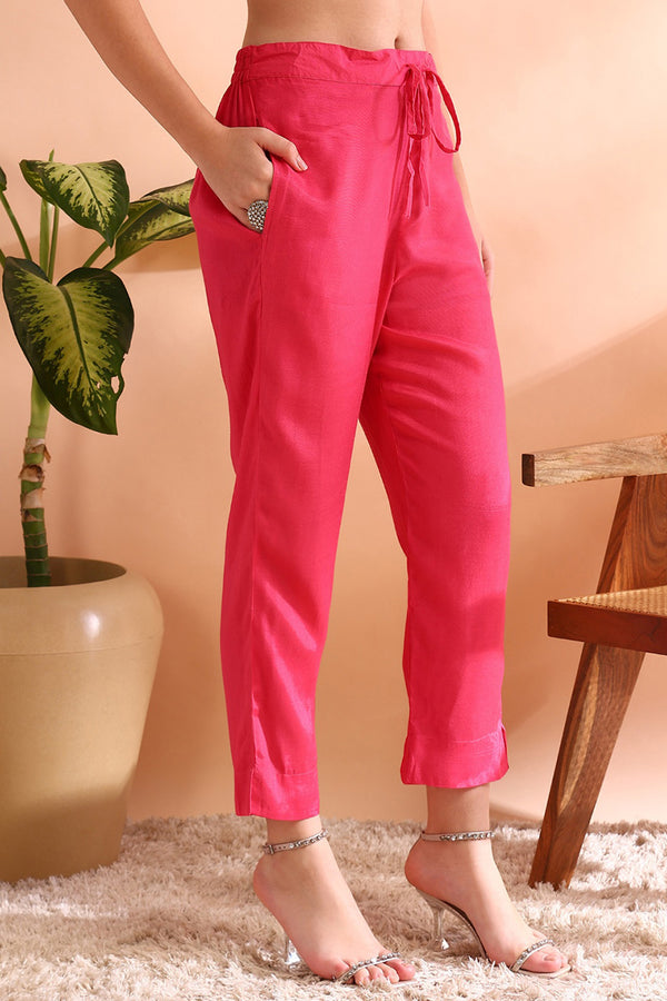 Pink Organza Ethnic Woven Design Straight Trouser Suit Set PKSKD2587