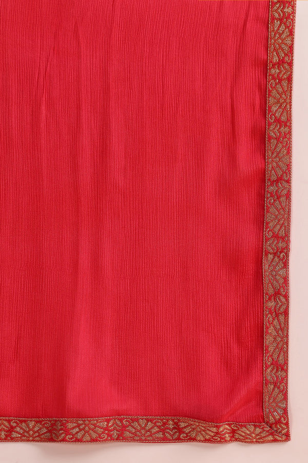 Pink Organza Ethnic Woven Design Straight Trouser Suit Set PKSKD2587