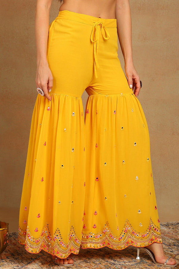 Yellow Georgette Solid Embroidered Straight Suit Set PKSKD2617