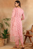 Pink Silk Blend Embroidered Solid Straight Trouser Suit Set PKSKD2631