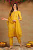 Yellow Silk Blend Embroidered Solid Straight Trouser Suit Set PKSKD2632