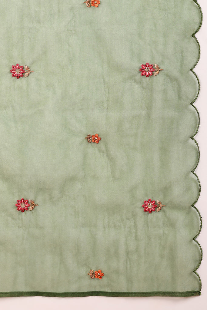 Green Silk Blend Solid Embroidered Straight Trouser Bottom Suit Set PKSKD2635