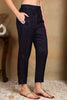 Navy Blue Chanderi Woven Design Straight Trouser Bottom Suit Set PKSKD2636