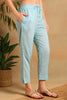 Blue Linen Blend Floral Woven Design Straight Trouser Suit Set PKSKD2649