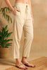 Cream Linen Blend Floral Woven Design Straight Trouser Suit Set PKSKD2651