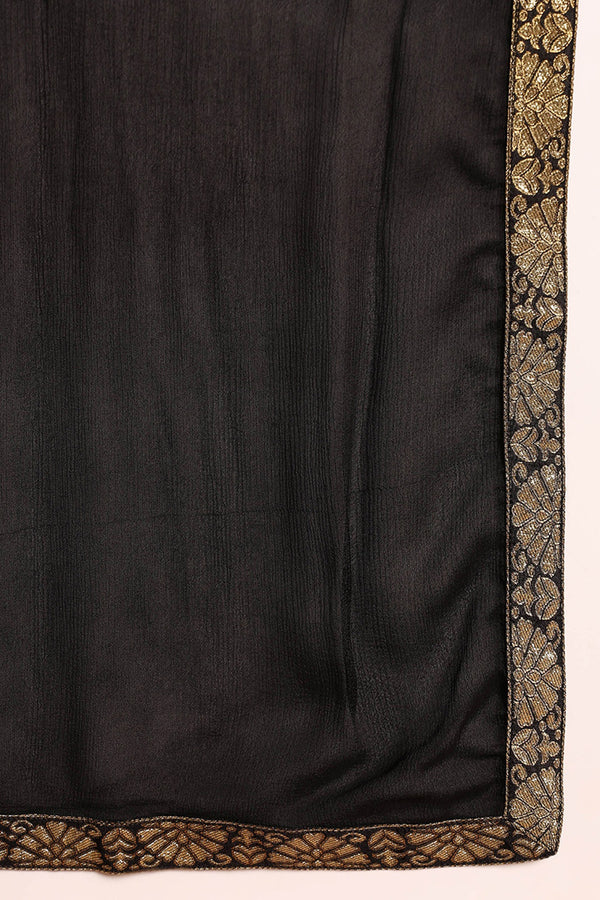 Black Silk Blend Ethnic Woven Design Straight Trouser Suit Set PKSKD2657