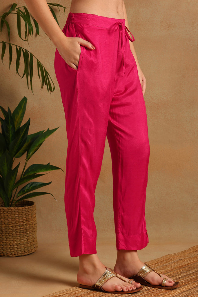 Pink Silk Ethnic Motifs Woven Design Straight Kurta Trousers With Dupatta PKSKD2658