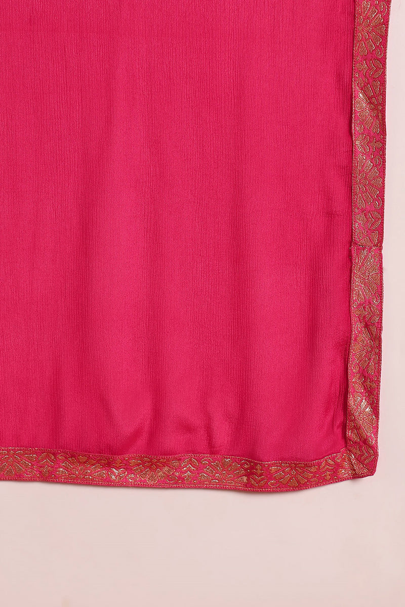 Pink Silk Ethnic Motifs Woven Design Straight Kurta Trousers With Dupatta PKSKD2658