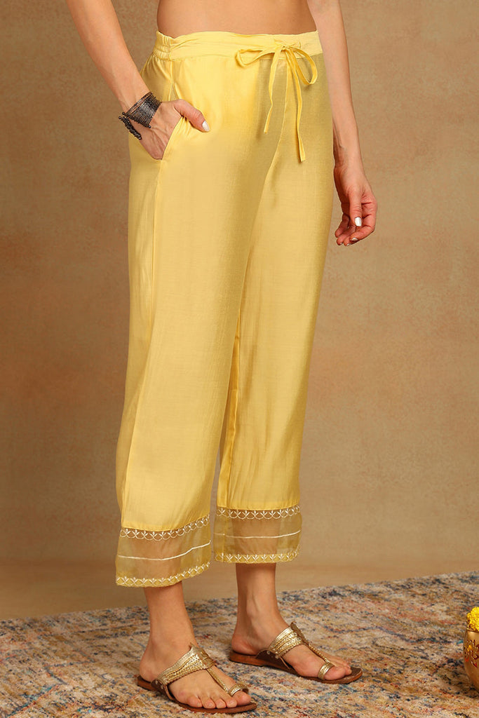 Yellow Silk Blend Solid Embroidered Straight Kurta Trouser And Dupatta SETPKSKD2663 (M To 3XL Set)