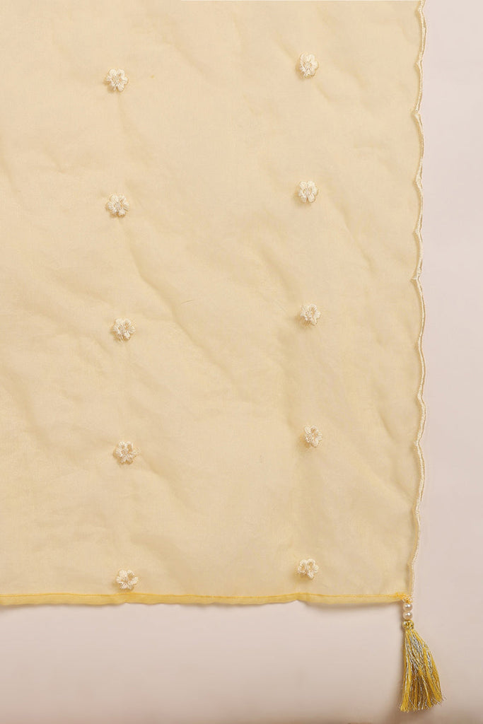 Yellow Silk Blend Solid Embroidered Straight Kurta Trouser And Dupatta SETPKSKD2663 (M To 3XL Set)