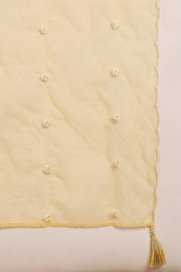 Yellow Silk Blend Solid Embroidered Straight Kurta Trouser And Dupatta SETPKSKD2663 (M To 3XL Set)