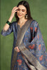 Blue Chanderi Solid Woven Design Straight Suit Set With Trouser Bottom PKSKD2677