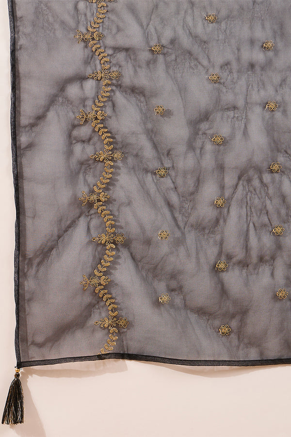 Black Silk Blend Embroidered Straight Kurta Palazzos With Dupatta HOPPKSKD2722
