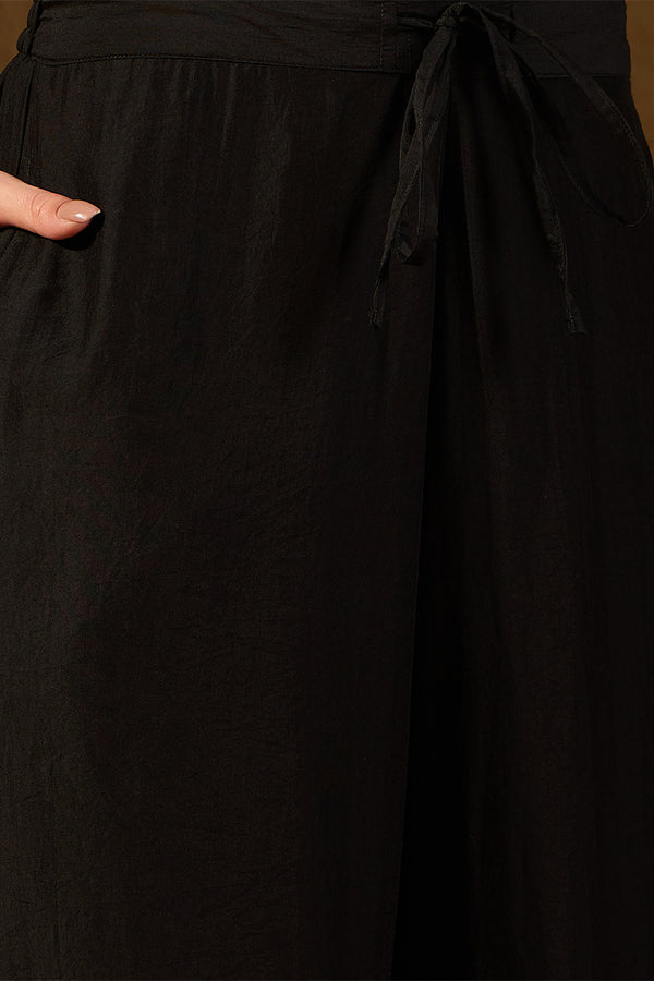 Black Silk Blend Embroidered Straight Kurta Palazzos With Dupatta HOPPKSKD2722