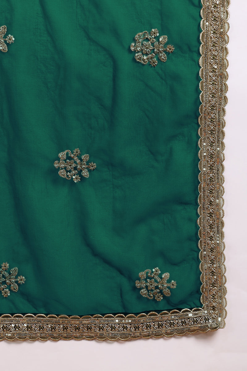 Green Silk Blend Solid Straight Suit Set With Palazzo Style Bottom PKSKD2743