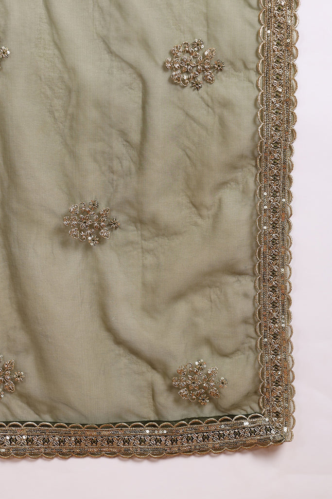 Olive Green Silk Blend Solid Straight Suit Set With Palazzo Style Bottom PKSKD2744