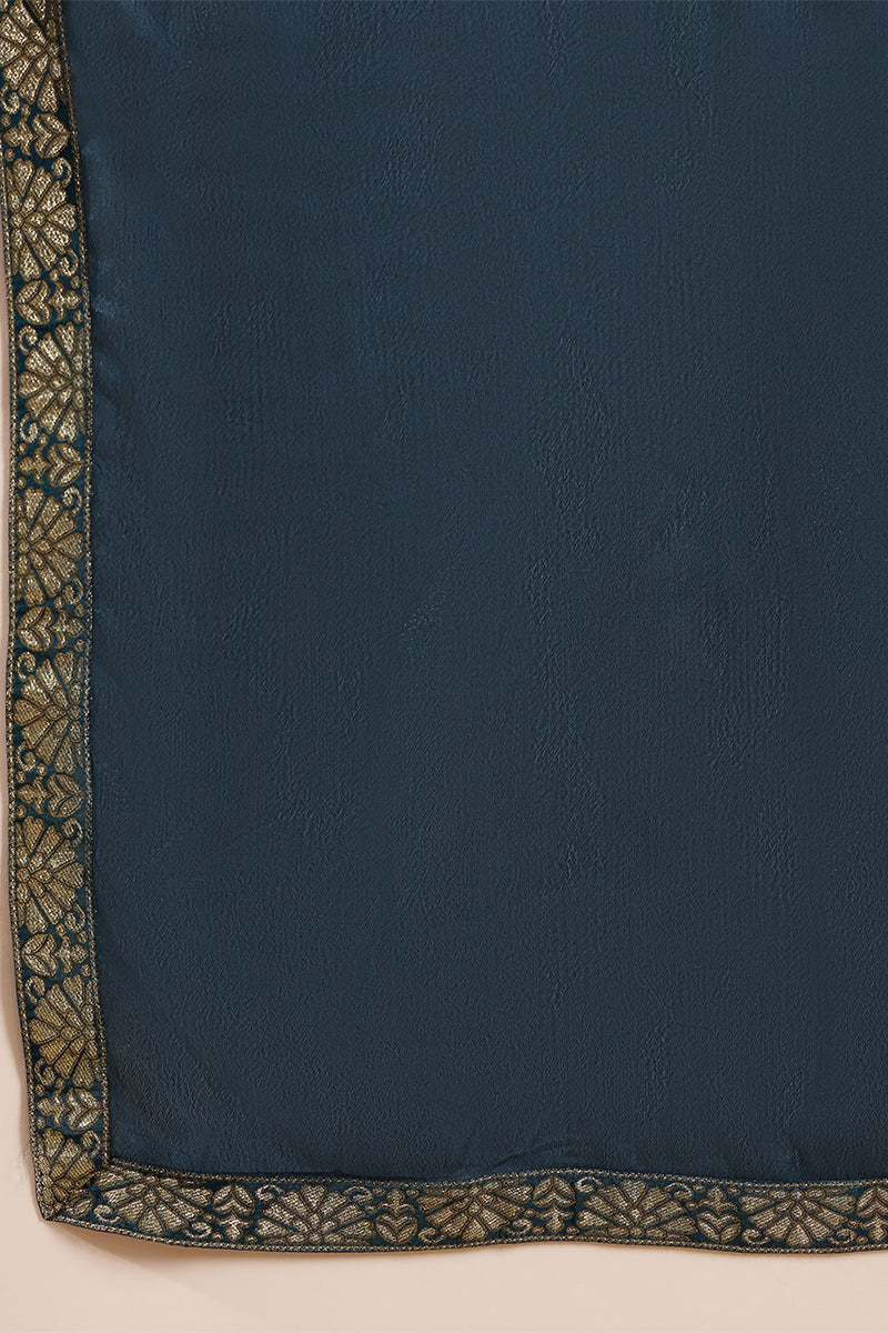 Blue Pure Silk Woven Design Straight Kurta Trousers With Dupatta HOPPKSKD2764