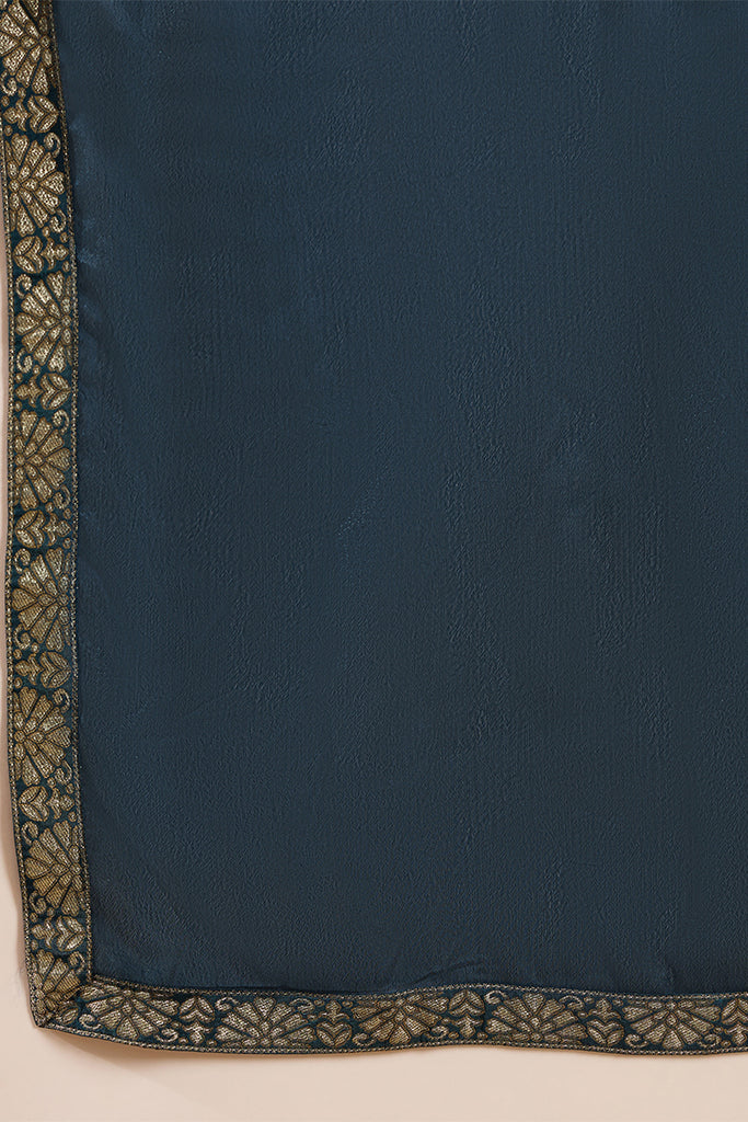 Blue Pure Silk Woven Design Straight Kurta Trousers With Dupatta HOPPKSKD2764
