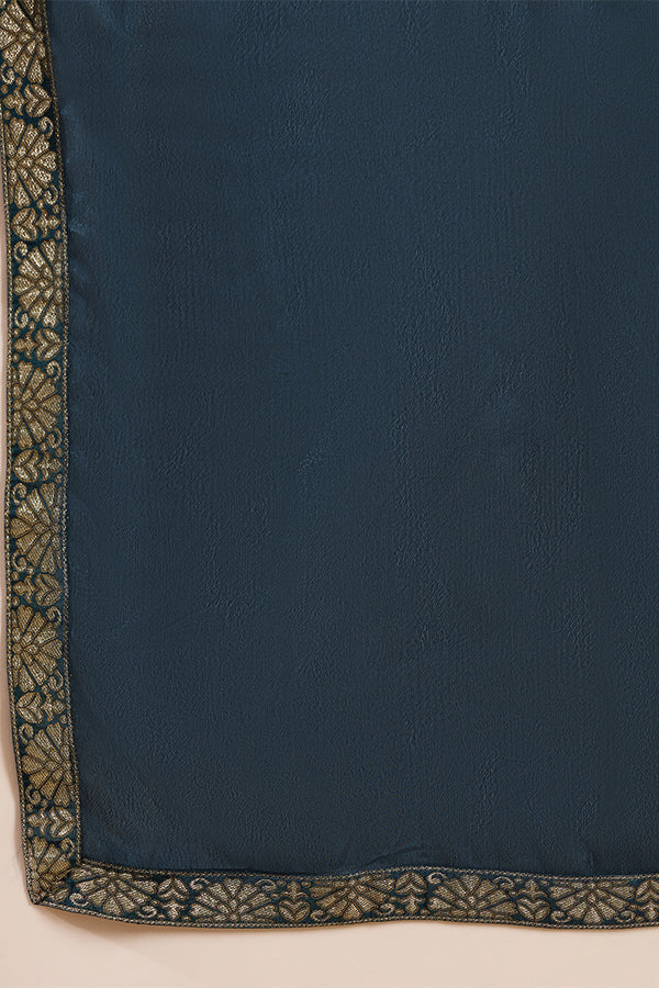 Blue Pure Silk Woven Design Straight Kurta Trousers With Dupatta HOPPKSKD2764