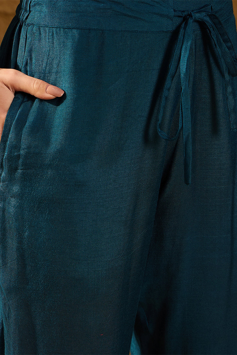 Blue Pure Silk Woven Design Straight Kurta Trousers With Dupatta HOPPKSKD2764