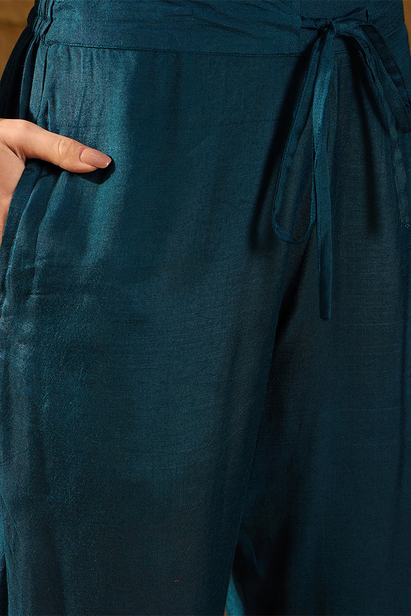 Blue Pure Silk Woven Design Straight Kurta Trousers With Dupatta HOPPKSKD2764