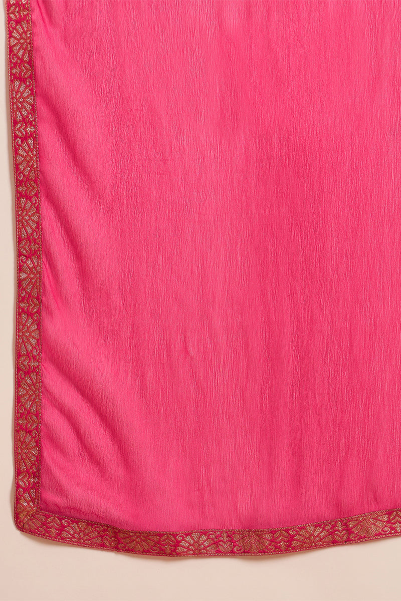 Pink Silk Ethnic Motifs Woven Design Straight Kurta Trousers With Dupatta HOPPKSKD2765