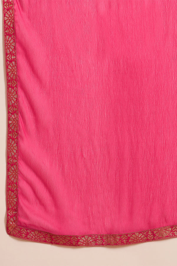 Pink Silk Ethnic Motifs Woven Design Straight Kurta Trousers With Dupatta HOPPKSKD2765