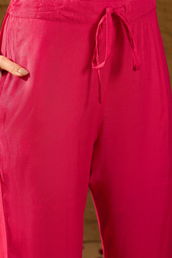 Pink Silk Ethnic Motifs Woven Design Straight Kurta Trousers With Dupatta HOPPKSKD2765