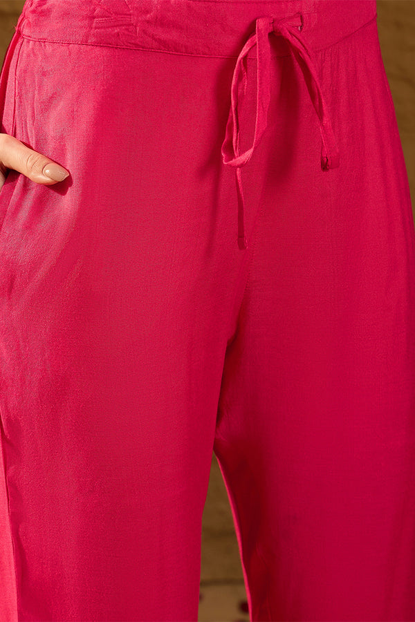Pink Silk Ethnic Motifs Woven Design Straight Kurta Trousers With Dupatta HOPPKSKD2765