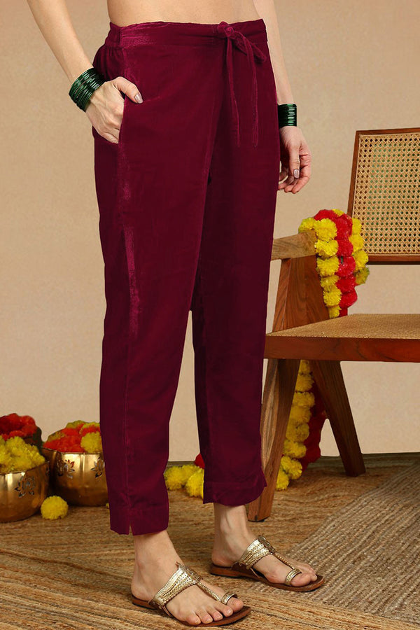 Red Velvet Ethnic Motifs Printed Straight Suit Set PKSKD2767