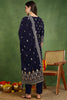 Navy Blue Velvet Ethnic Motifs Printed Straight Suit Set PKSKD2771