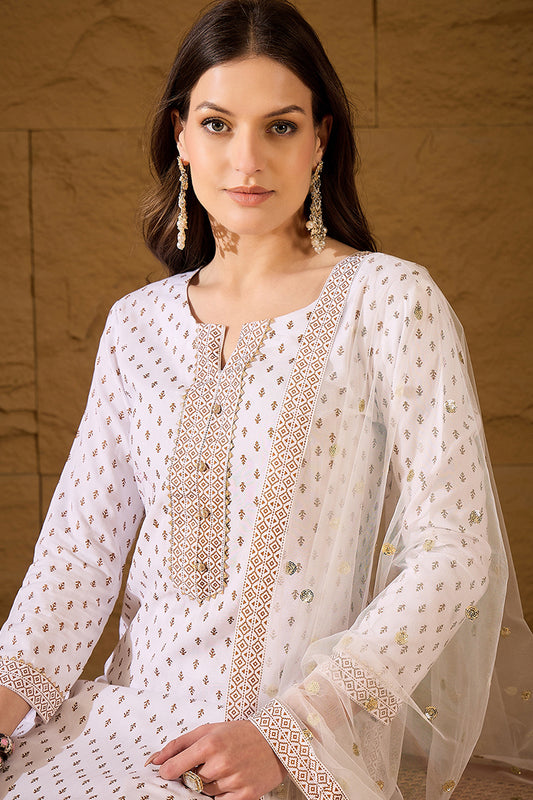 White Viscose Rayon Ethnic Motifs Printed Straight Suit Set PKSKD2775