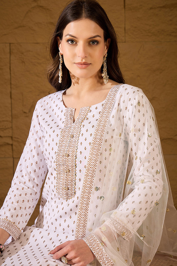 White Viscose Rayon Ethnic Motifs Printed Straight Suit Set PKSKD2775