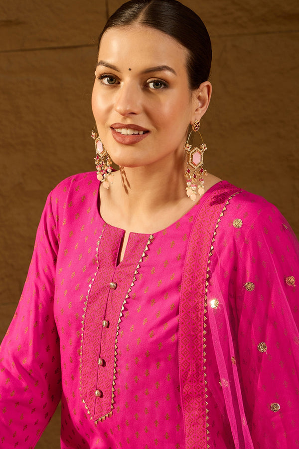 Pink Viscose Rayon Ethnic Motifs Printed Straight Palazzo Suit Set PKSKD2776