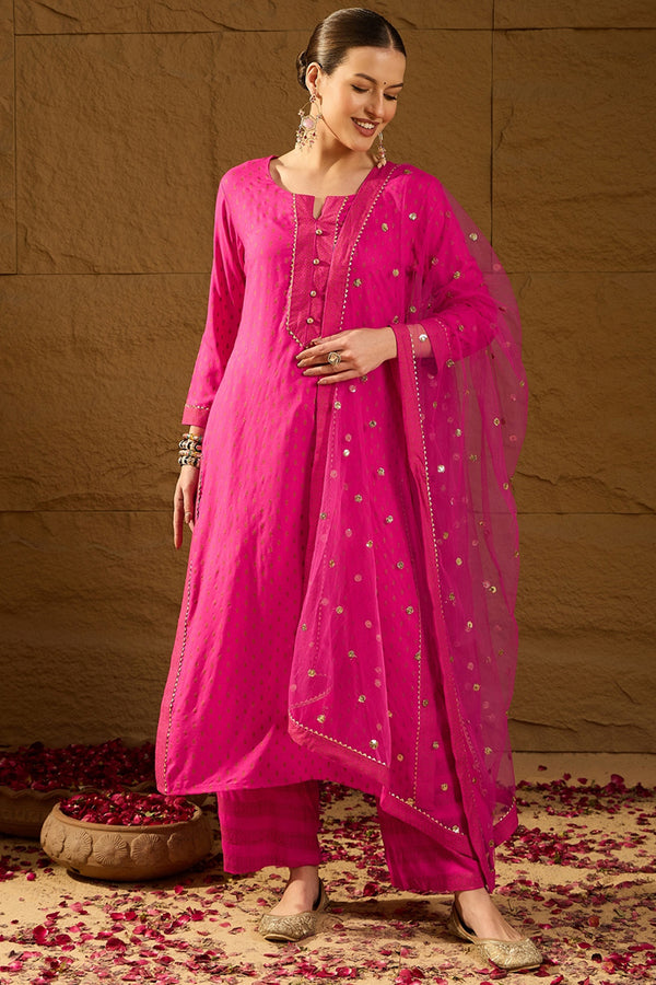 Pink Viscose Rayon Ethnic Motifs Printed Straight Palazzo Suit Set PKSKD2776
